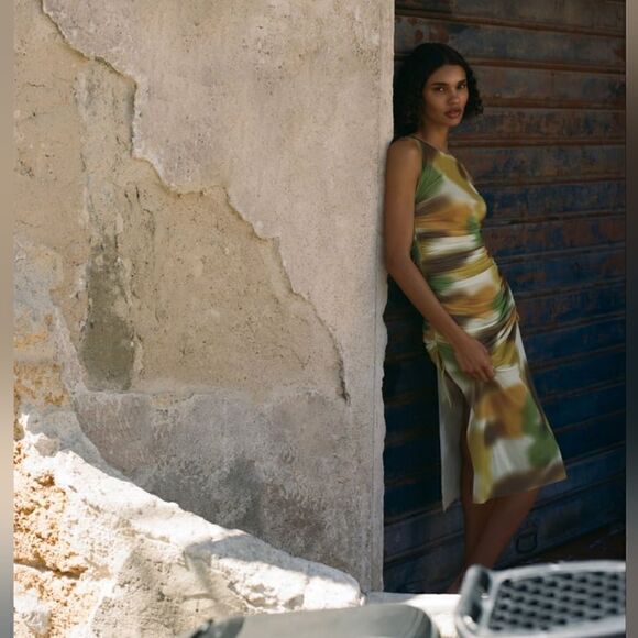 Zara Printed tulle dress green multi - Picture 3 of 15